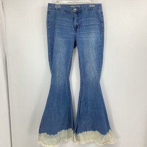 Rock & Roll Womens 30x34 Bargain Button Bell Bottoms Jeans Curvy Stretch Denim